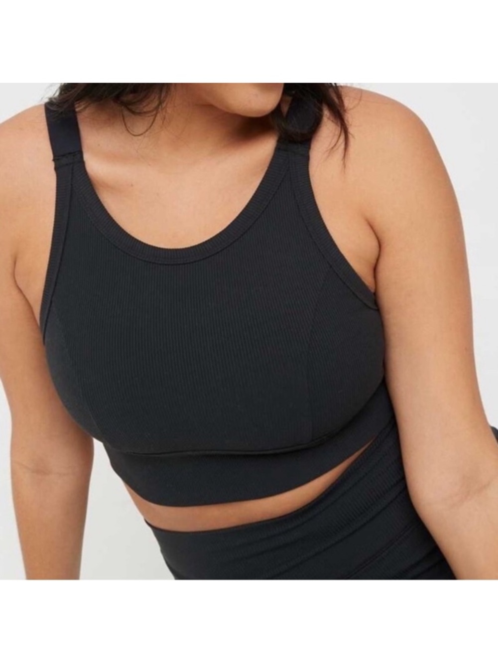 Offline By aerie Black Ribbed Sports Bra Large